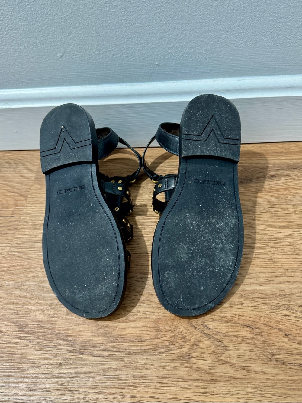 Vince Camuto Black Gladiator Stud Sandals with Brown Sole - Picture 5 of 5